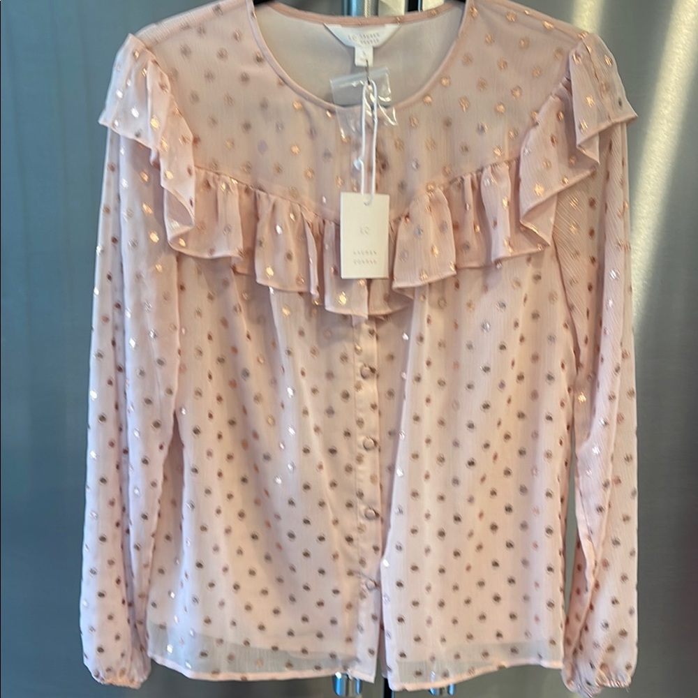 LC Lauren Conrad Pink Ruffled Bib Collar Blouse